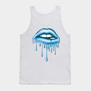 Metallic Dripping Blue Lips Tank Top